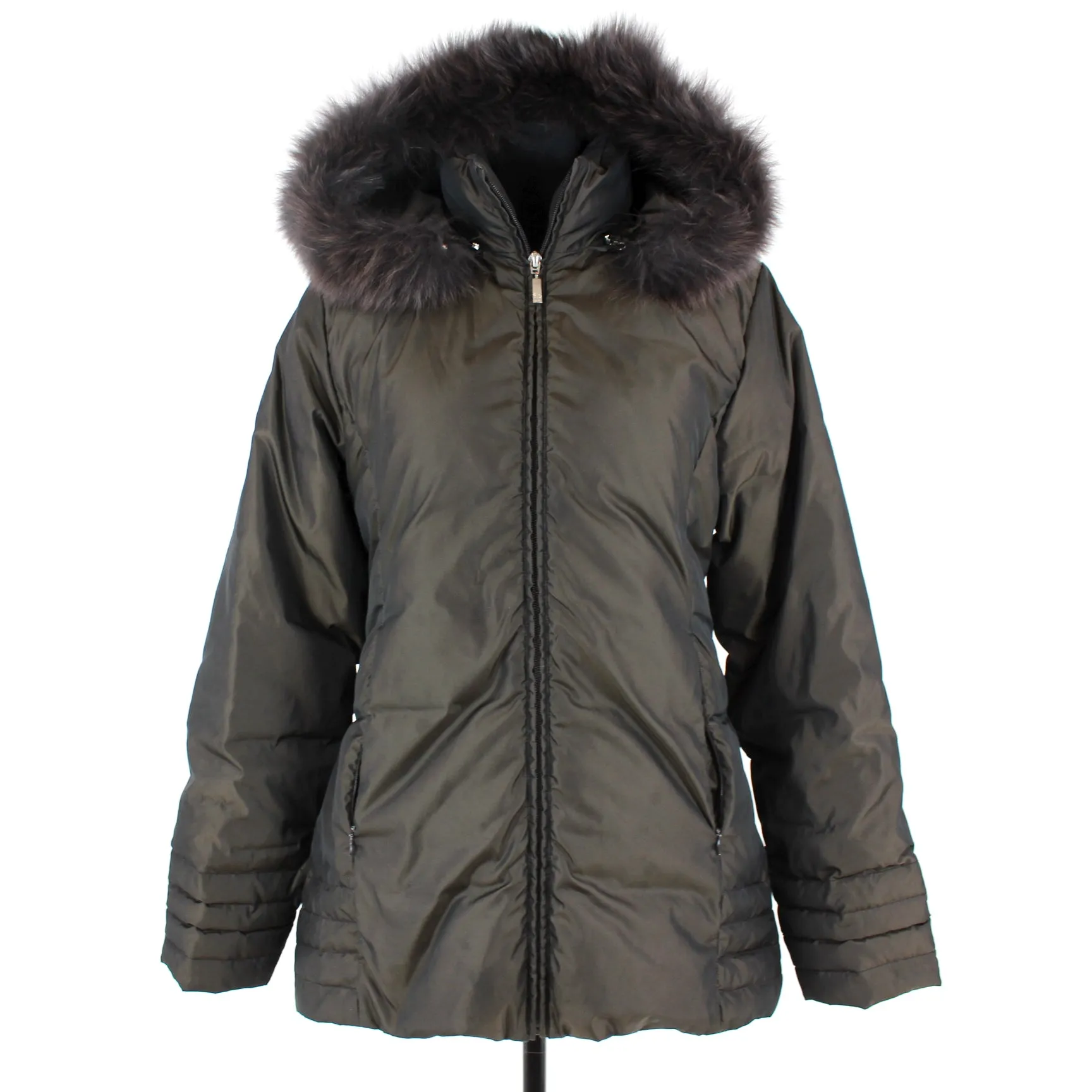 Moncler Down Fur Trim Hooded Coat