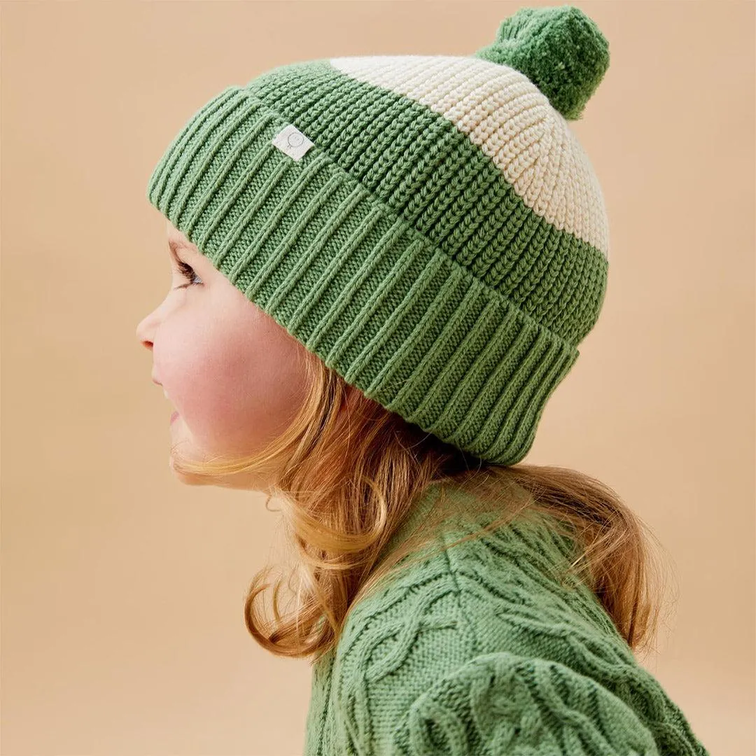 MORI Knitted Colourblock Beanie - Kashmir Green
