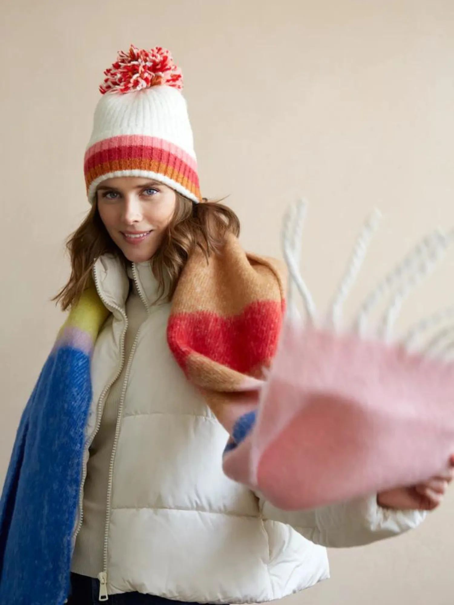 Multicolor Border Winter Knit Beanie - Shiraleah