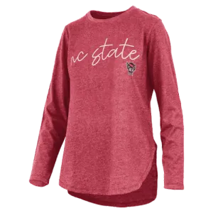 NC State Wolfpack Women's Red Alexandra Rounded Bottom Hi-Lo Long Sleeve T-Shirt