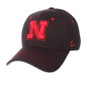 Nebraska Cornhuskers Zephyr Black "Undertaker" Mesh Stretch Fit Hat Cap (M/L)