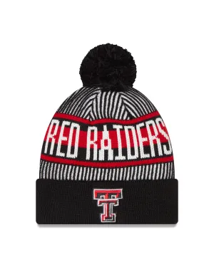 New Era Double T Red Raiders "Knit Stripe" Cuffed Beanie w/ Pom