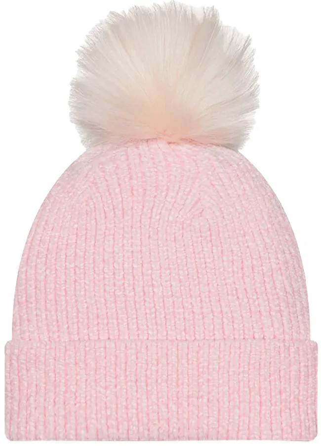 New Era Womens NY Yankees Chenille Bobble Beanie Hat Pink