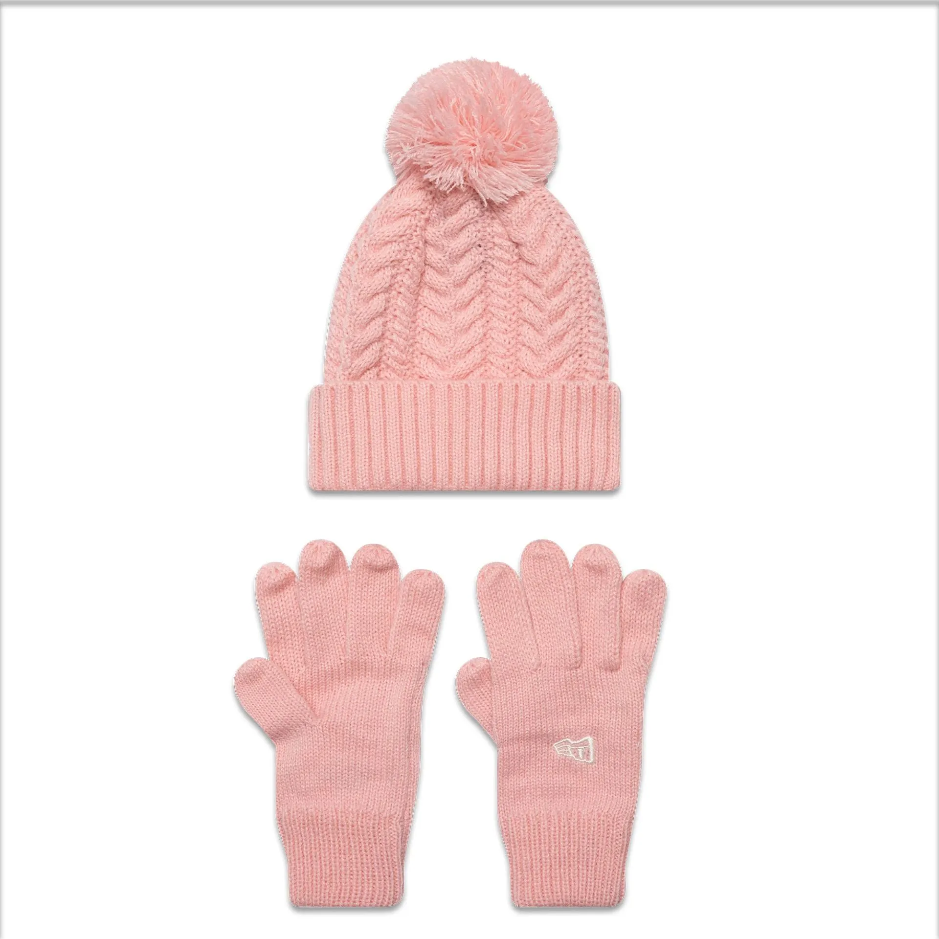 New Era Youth Cable Pastel Pink Beanie and Gloves Set