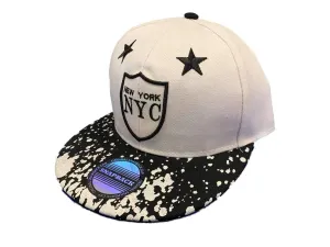 New York "NYC" XM White & Black Structured Adjustable Snapback Flat Bill Hat Cap