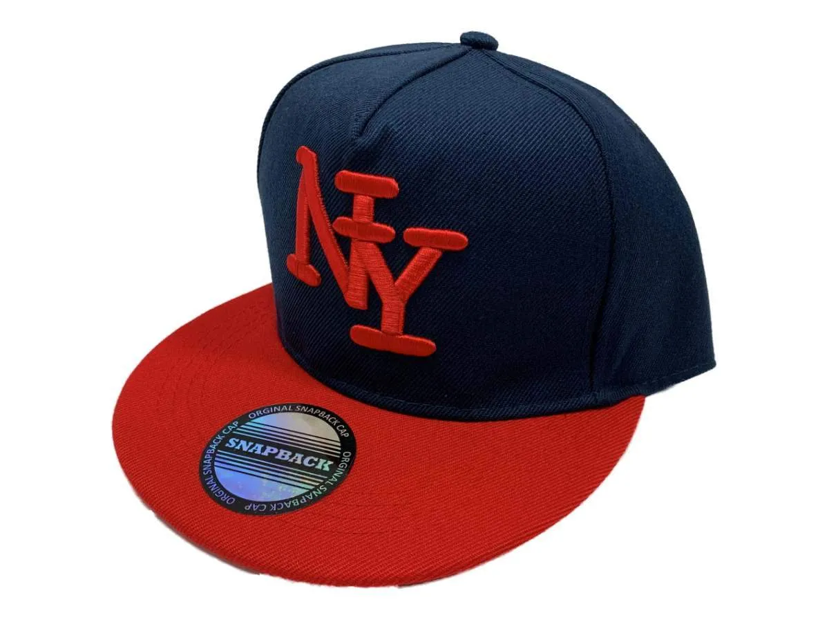 New York "NY" XM Navy & Red Structured Adjustable Snapback Flat Bill Hat Cap