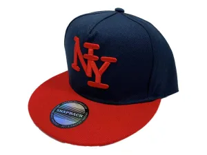 New York "NY" XM Navy & Red Structured Adjustable Snapback Flat Bill Hat Cap