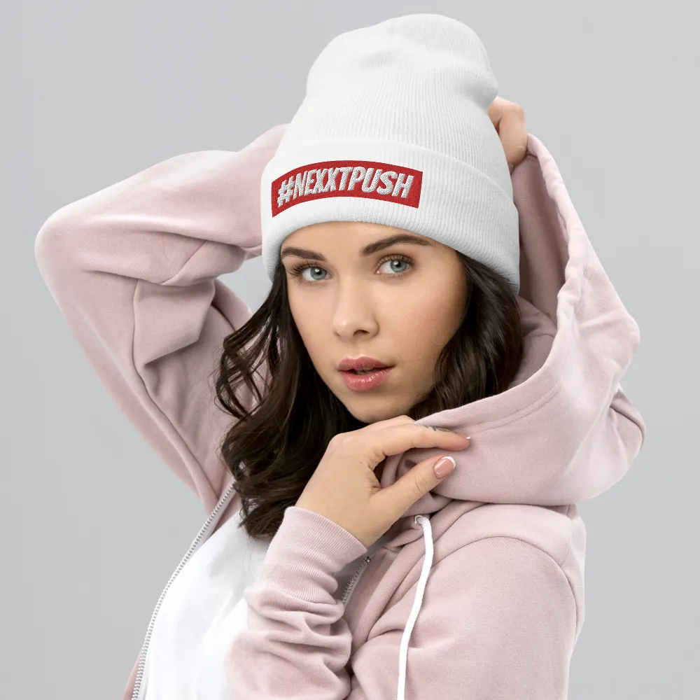 #Nexxtpush Red Bar Cuffed Beanie