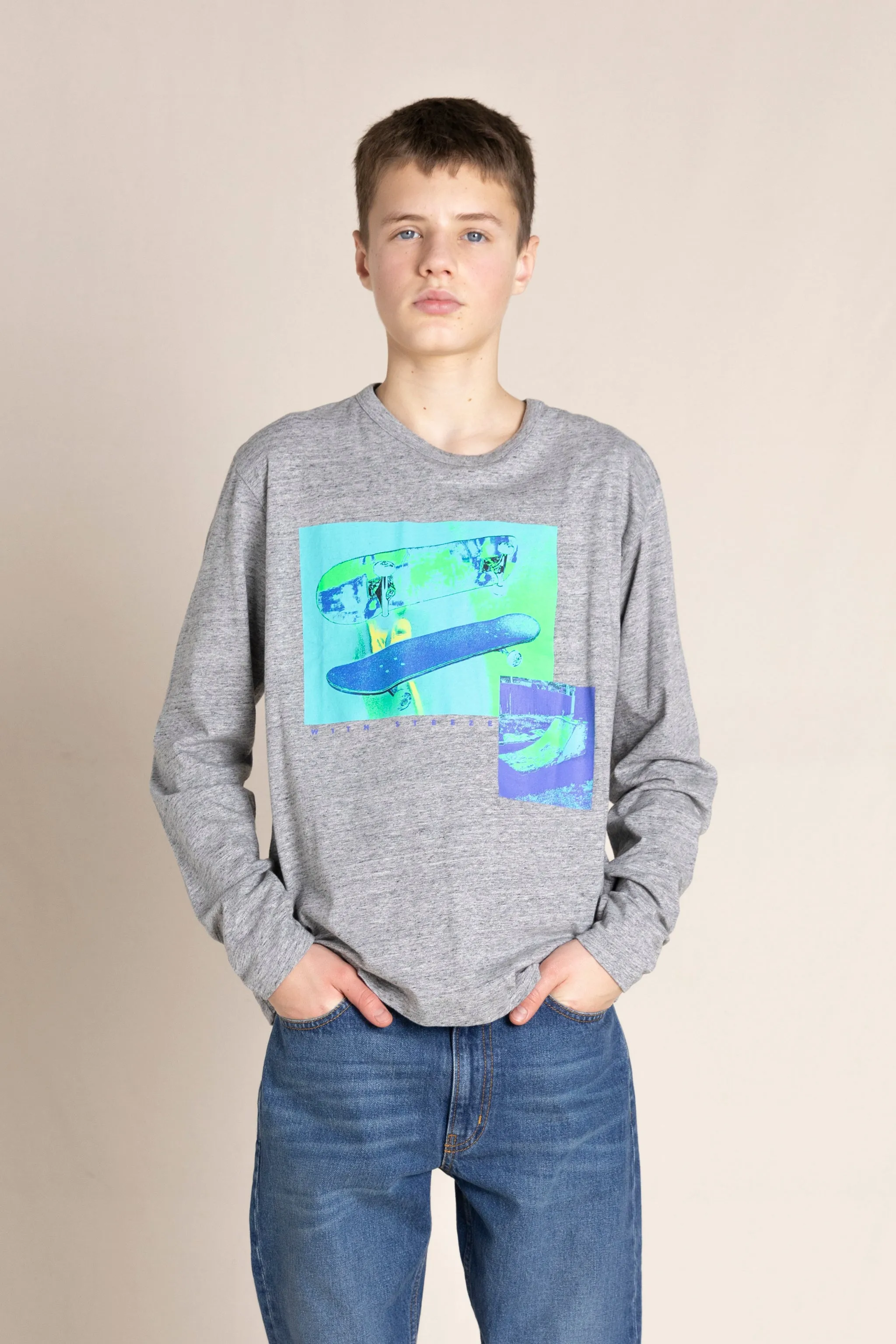 NICO Heather Grey Blue Skate - Long sleeve T-Shirt