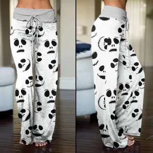 Nightmare White Face Pattern Pajama Pants Print Drawstring Palazzo Lounge