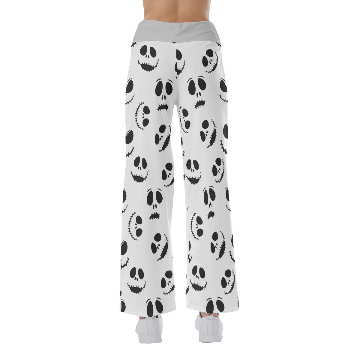 Nightmare White Face Pattern Pajama Pants Print Drawstring Palazzo Lounge