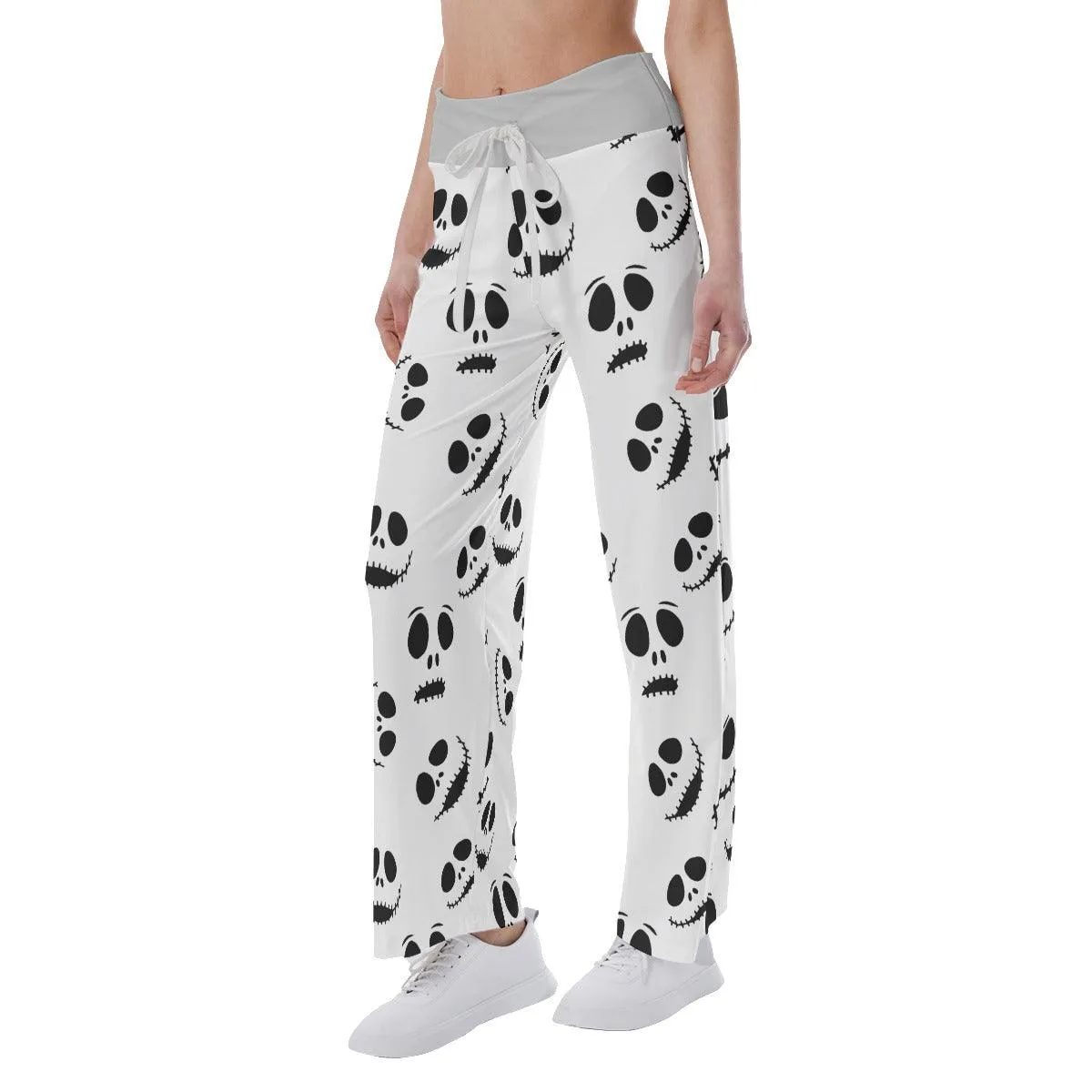 Nightmare White Face Pattern Pajama Pants Print Drawstring Palazzo Lounge