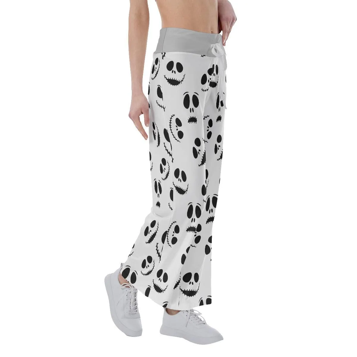 Nightmare White Face Pattern Pajama Pants Print Drawstring Palazzo Lounge