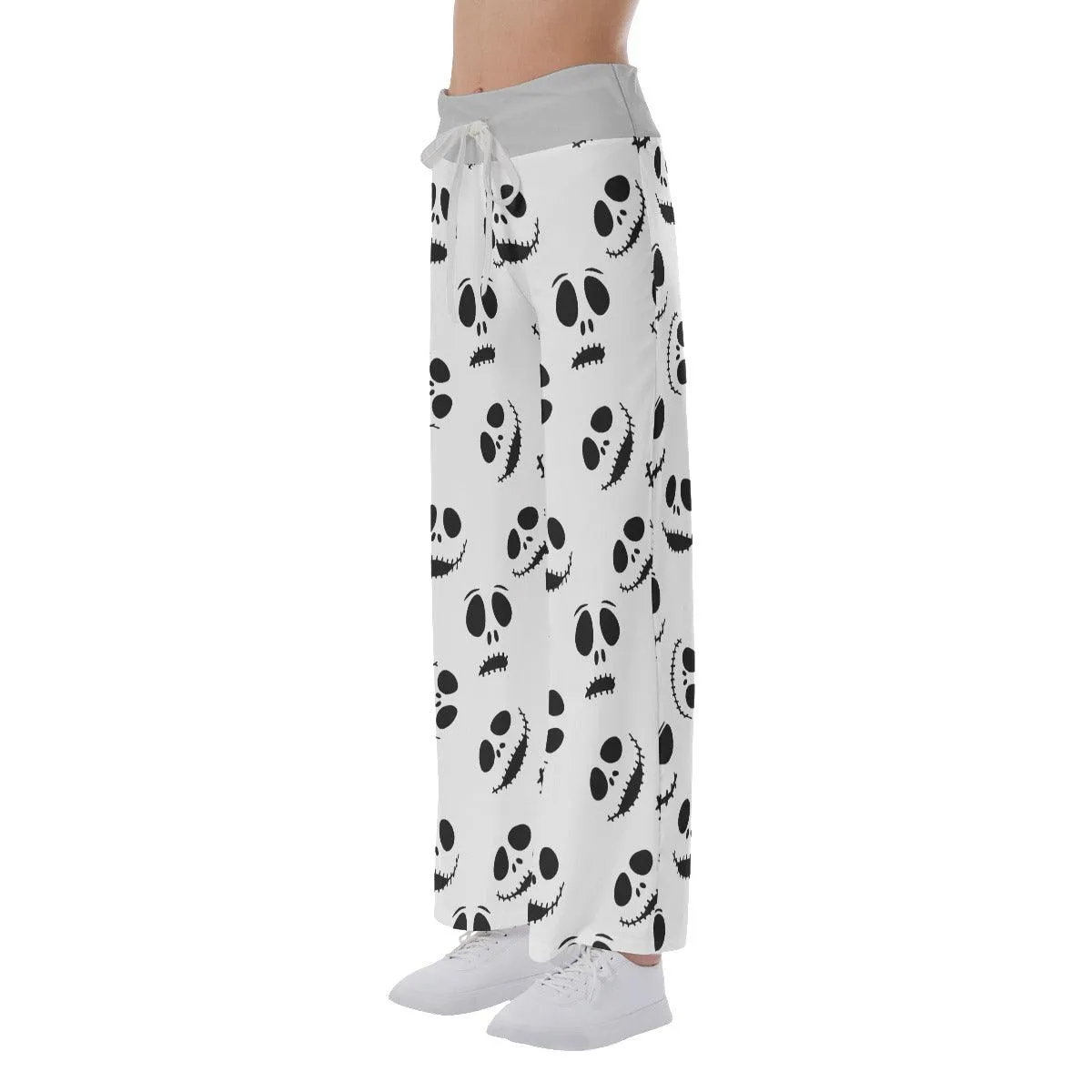 Nightmare White Face Pattern Pajama Pants Print Drawstring Palazzo Lounge
