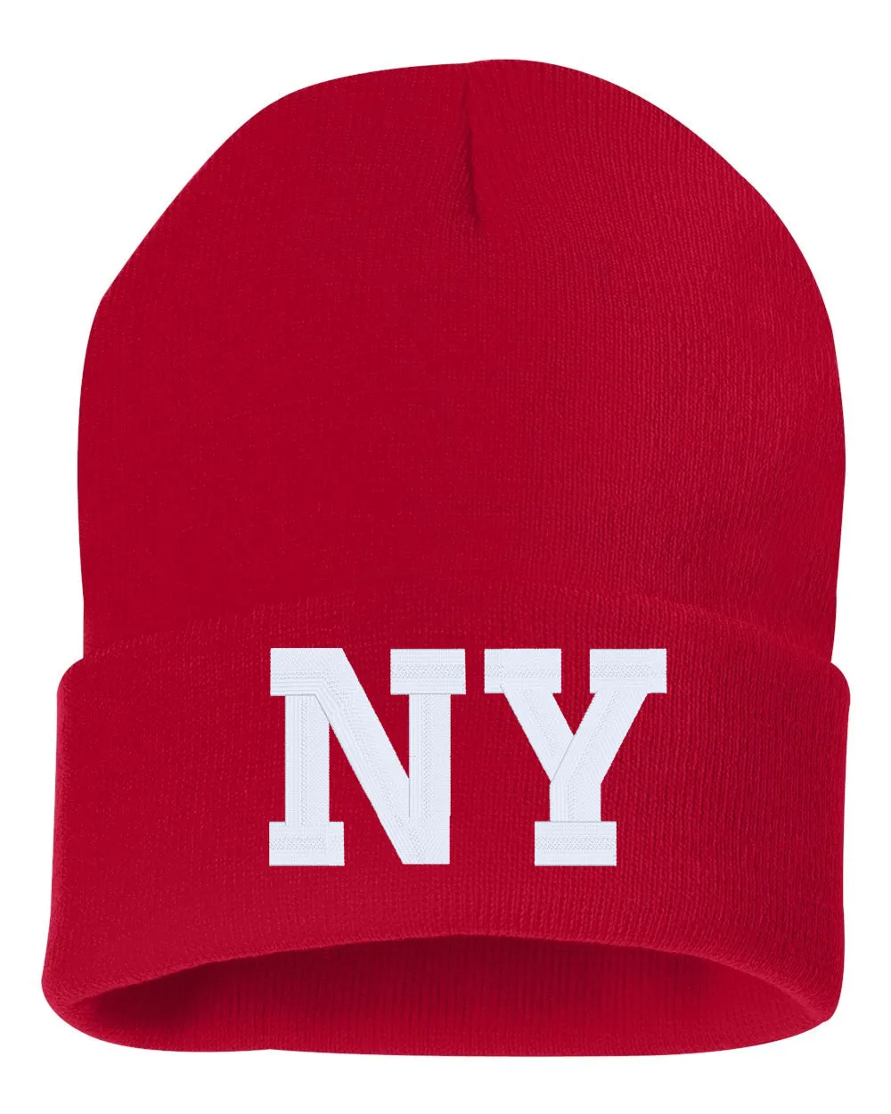 NY State Abbreviation Embroidered Cuffed Beanie Hat