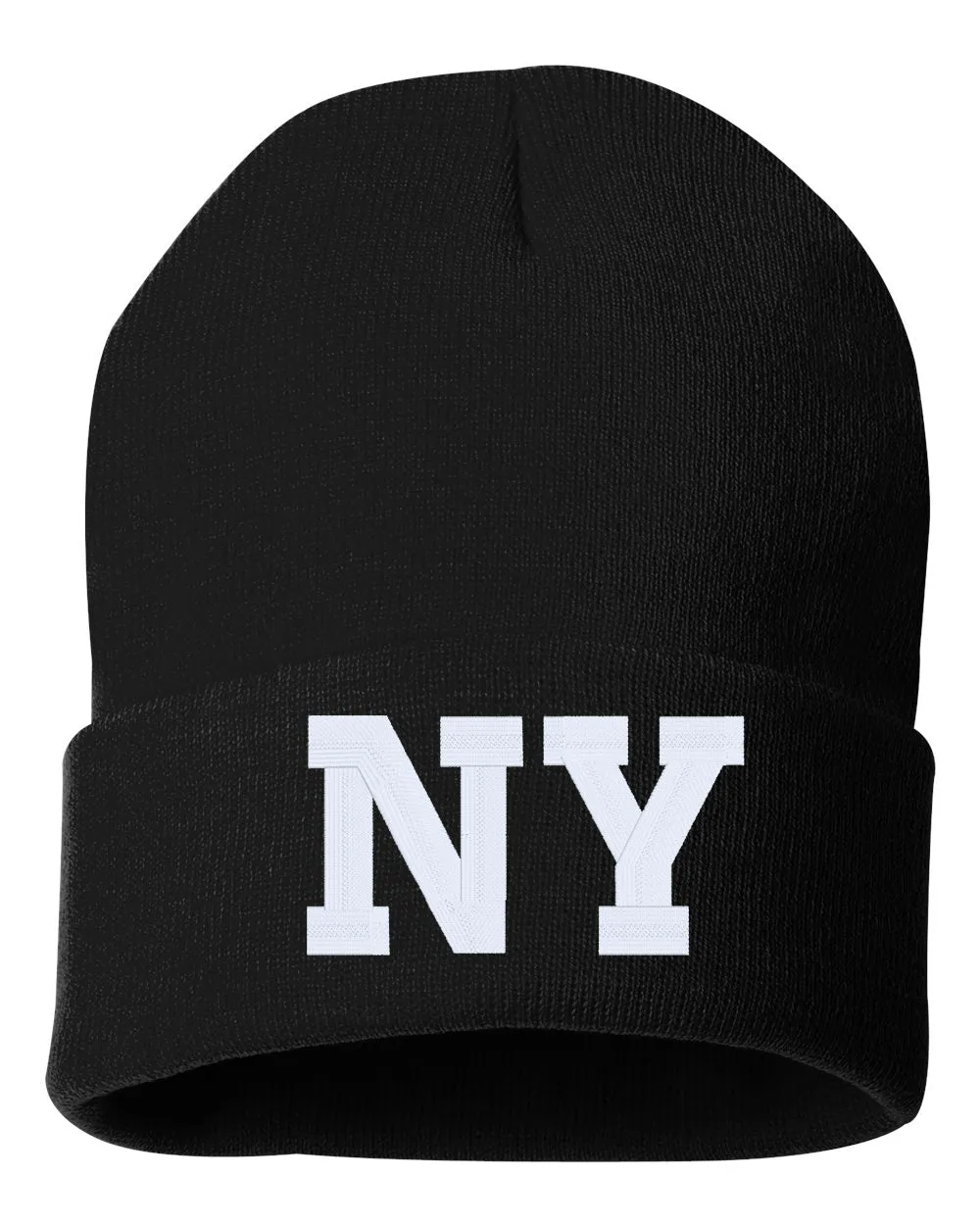 NY State Abbreviation Embroidered Cuffed Beanie Hat