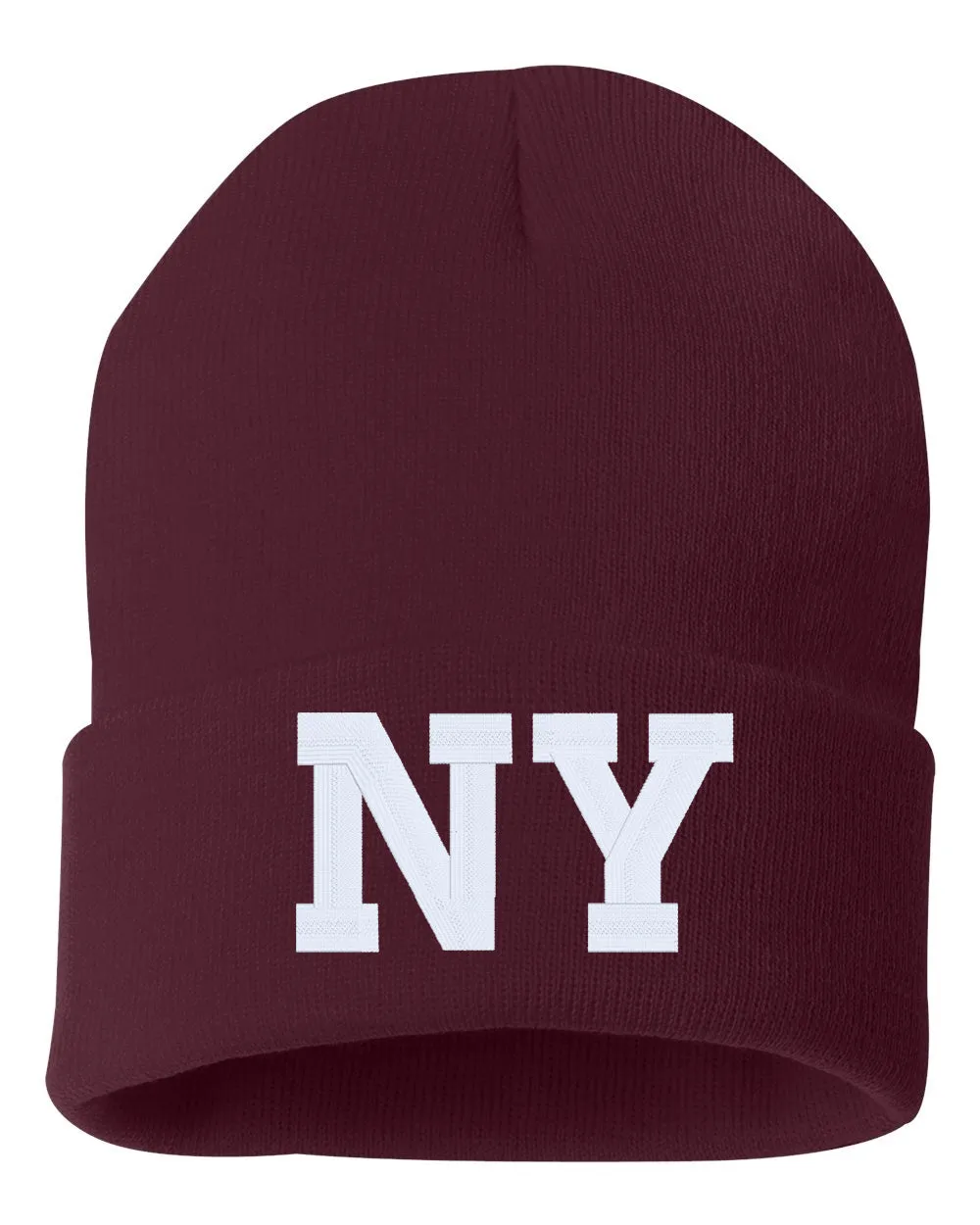 NY State Abbreviation Embroidered Cuffed Beanie Hat