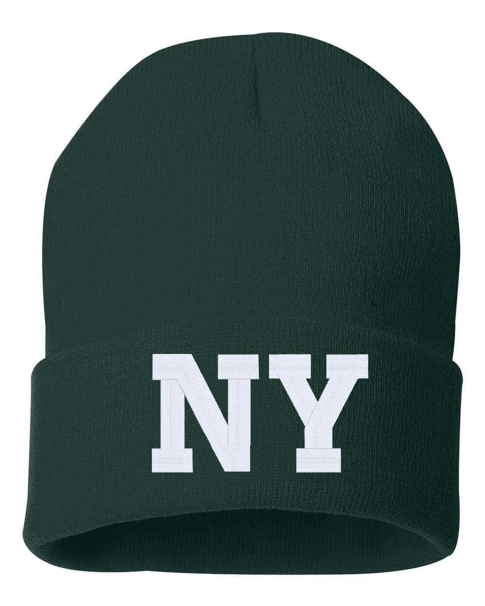 NY State Abbreviation Embroidered Cuffed Beanie Hat