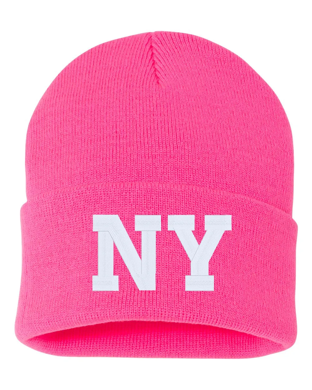NY State Abbreviation Embroidered Cuffed Beanie Hat