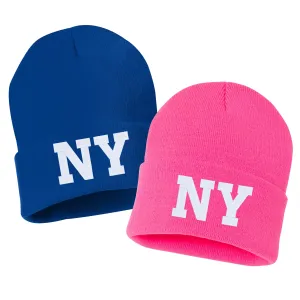 NY State Abbreviation Embroidered Cuffed Beanie Hat