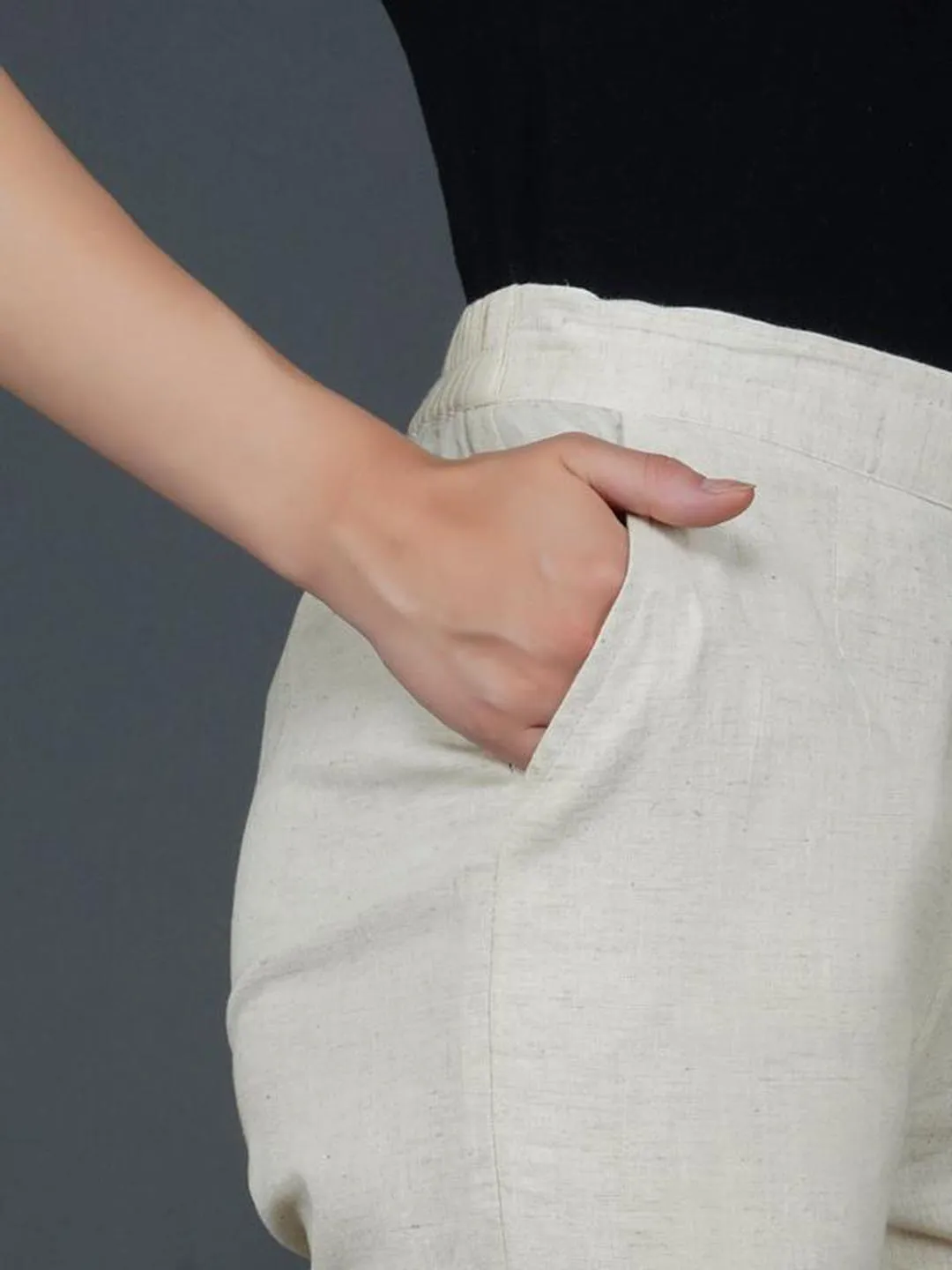 Off White Cotton Flex Petal Pants