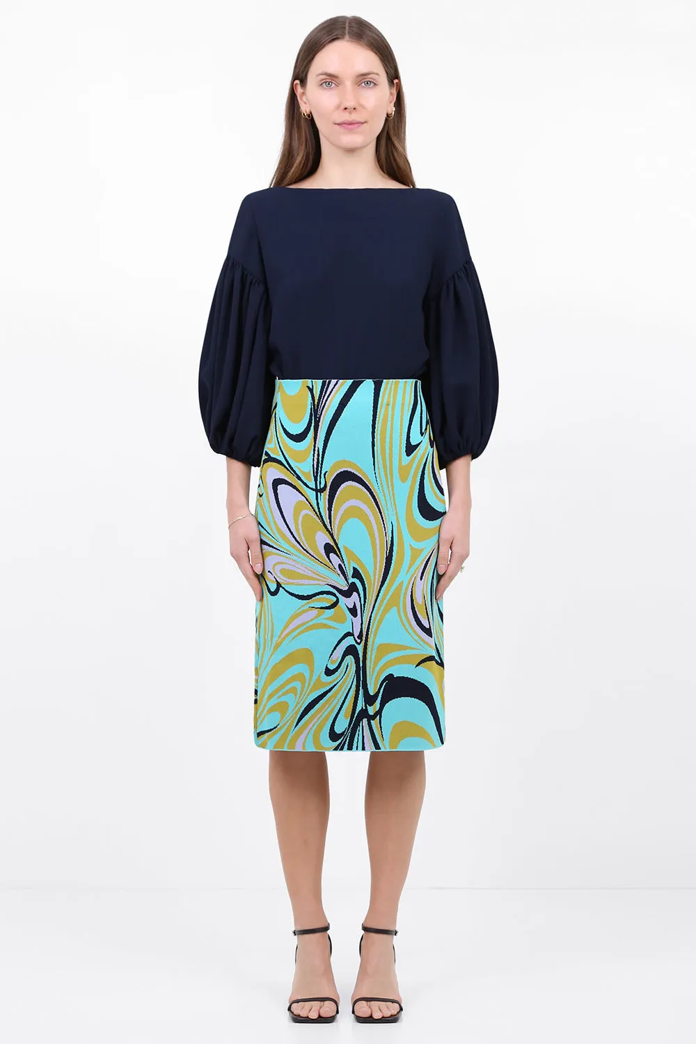ONDE PRINT KNIT SKIRT GREEN