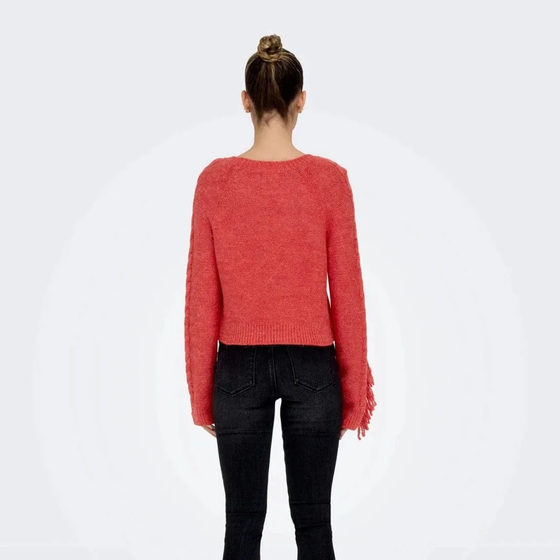 ONLY Onlmargina O-Neck Knitted Pullover with Fringes in Red