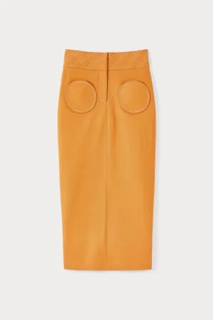 ORANGE Denim Pencil Skirt with Circular Pockets