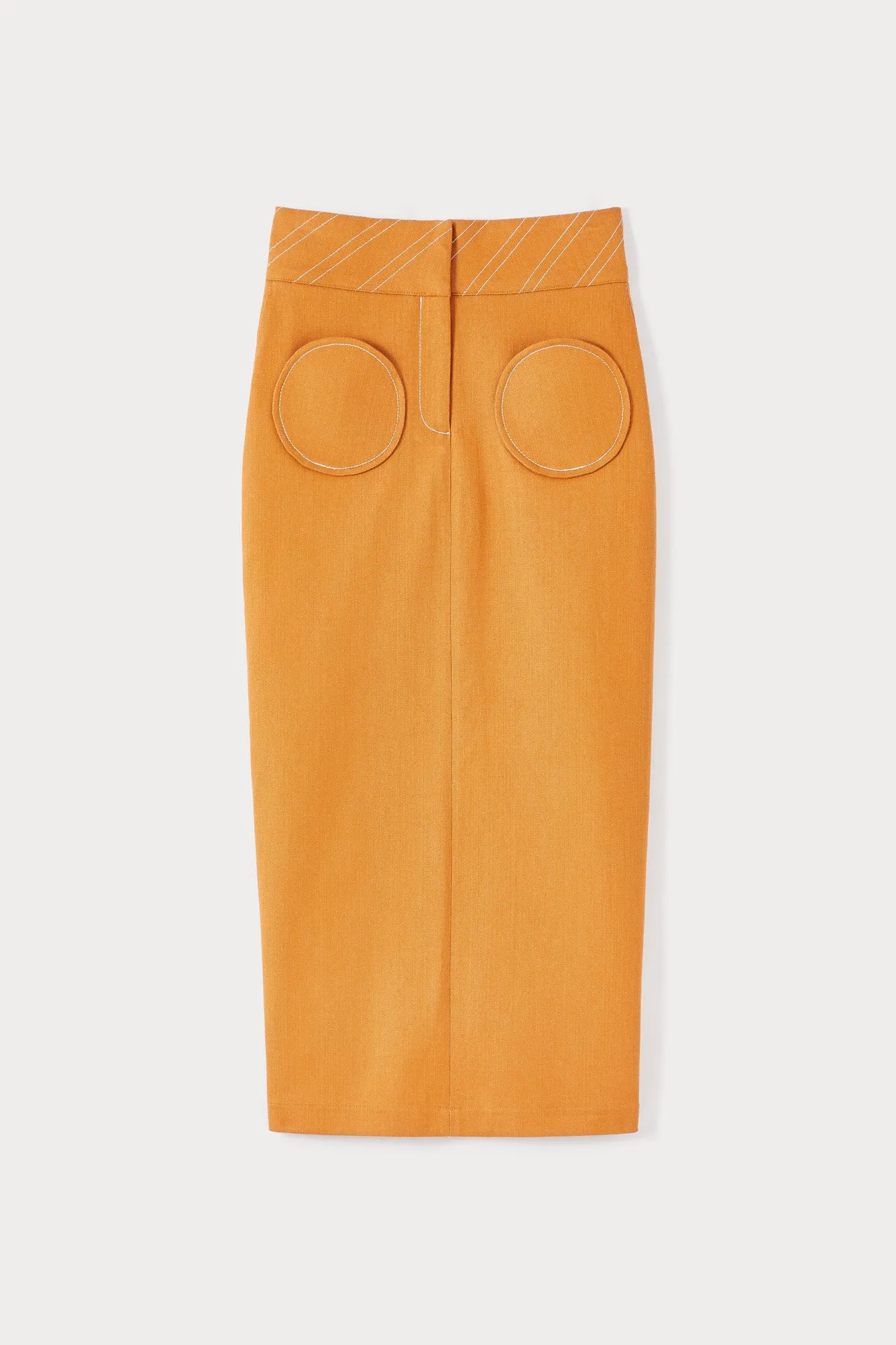 ORANGE Denim Pencil Skirt with Circular Pockets
