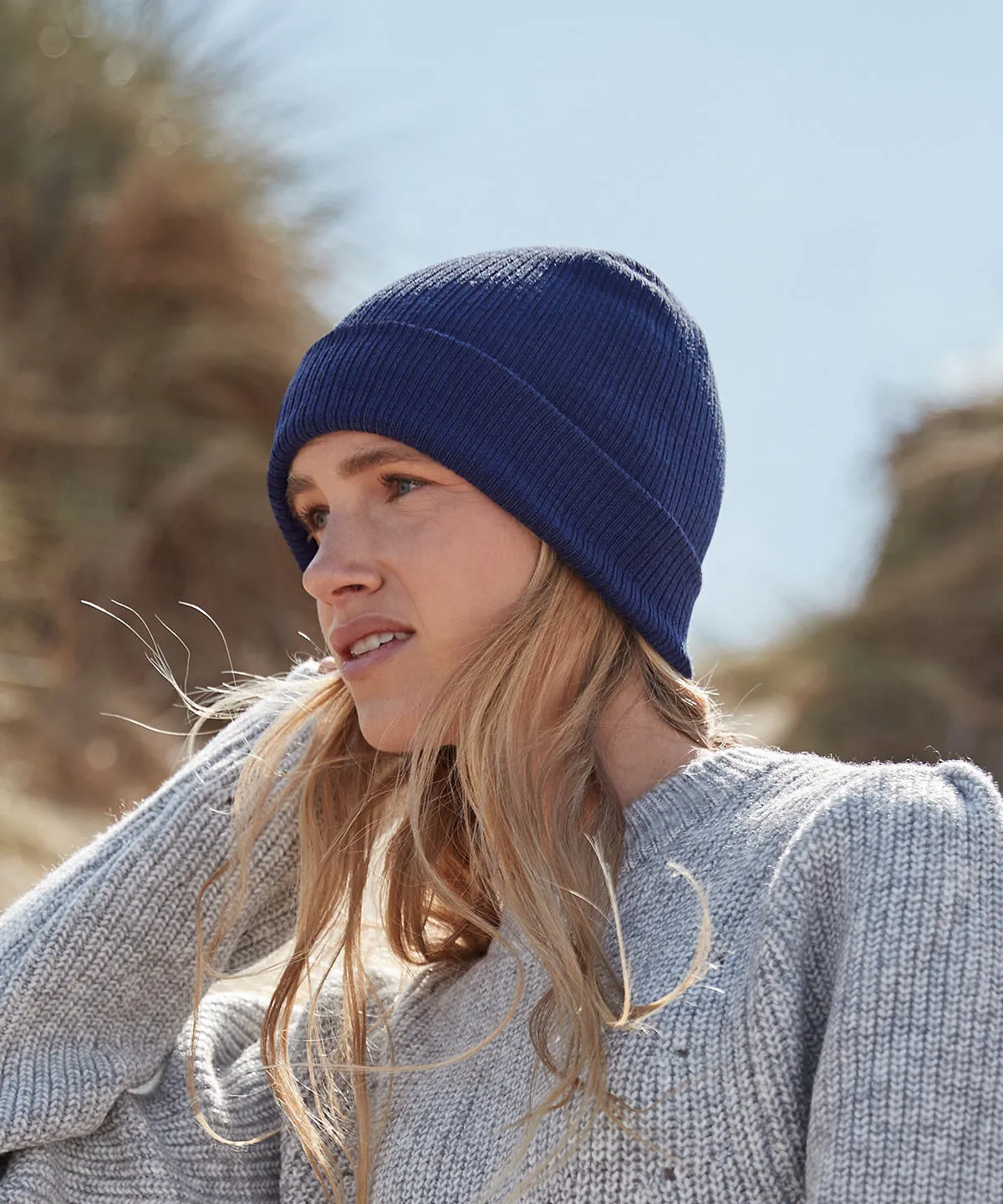 Organic cotton fine knit beanie | Oxford Navy