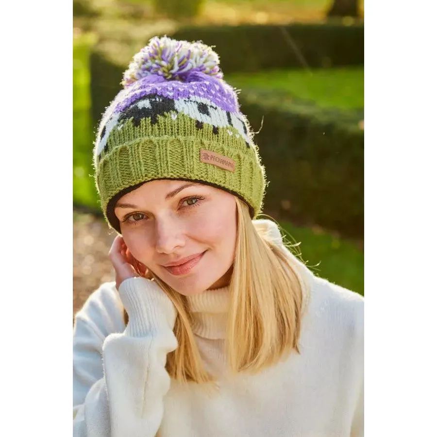 Pachamama Black Sheep Roll Back Bobble Beanie Purple