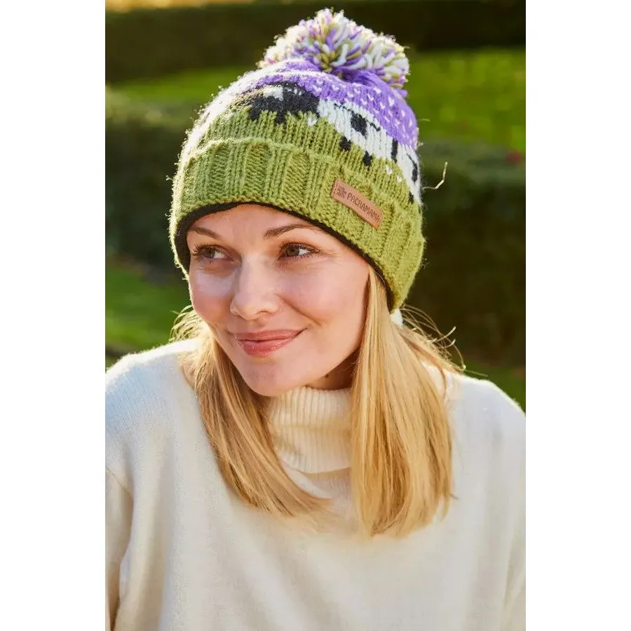 Pachamama Black Sheep Roll Back Bobble Beanie Purple