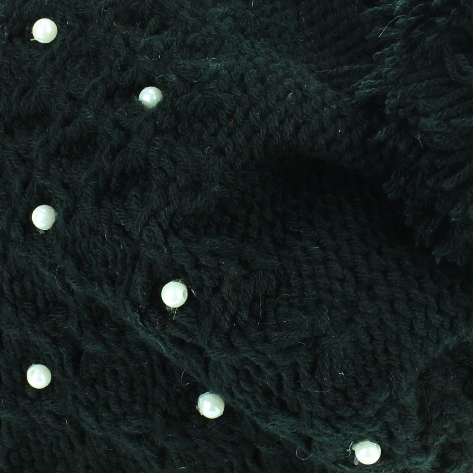 Pearl Lattice Bobble Beanie Hat - Black