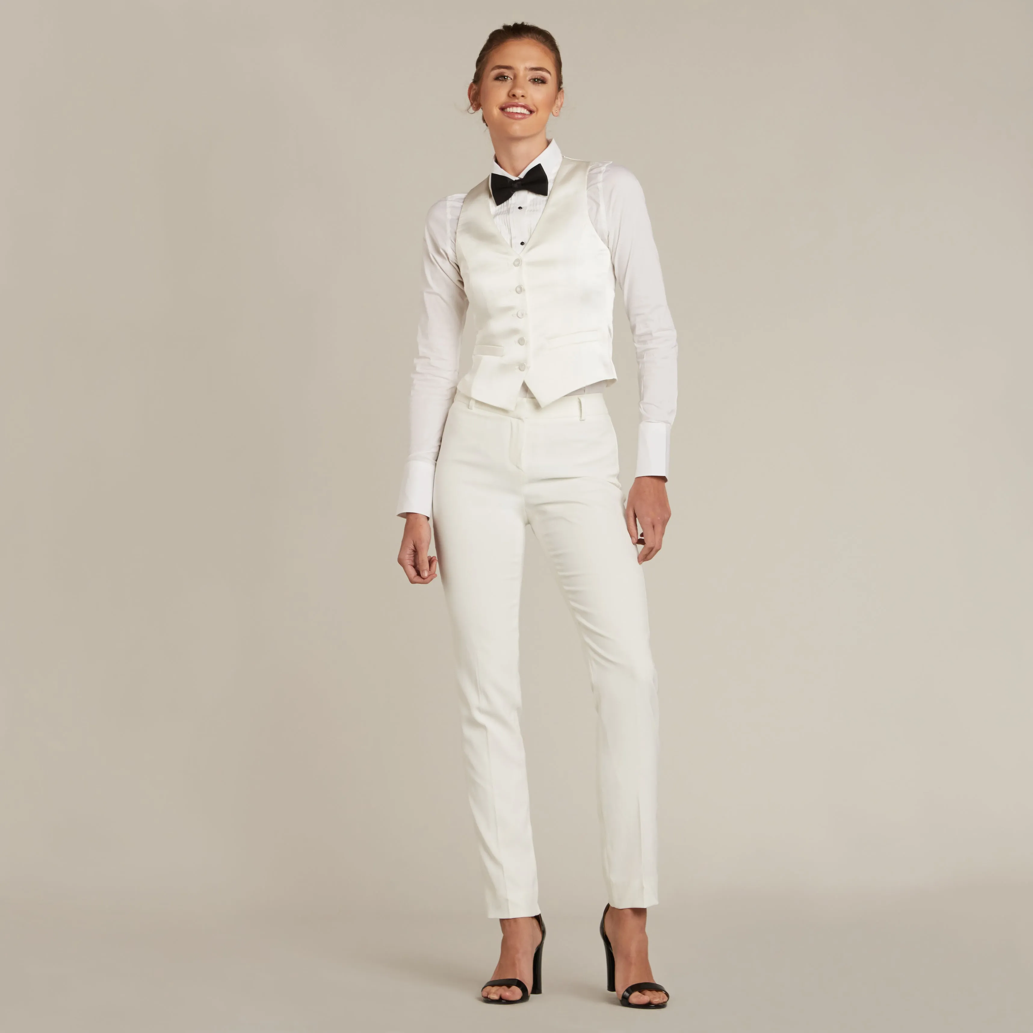Pearl White Slim Fit Tuxedo Pants