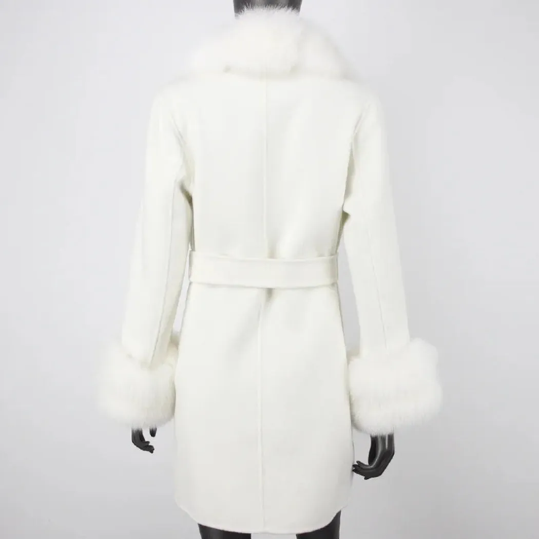 Petite Cashmere Wool Real Fur Jacket