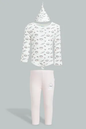 Pink And White Marie Set For Babies (3 Piece)