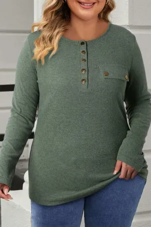 Plus Size Half Snap Long Sleeve T-Shirt for Comfort & Style