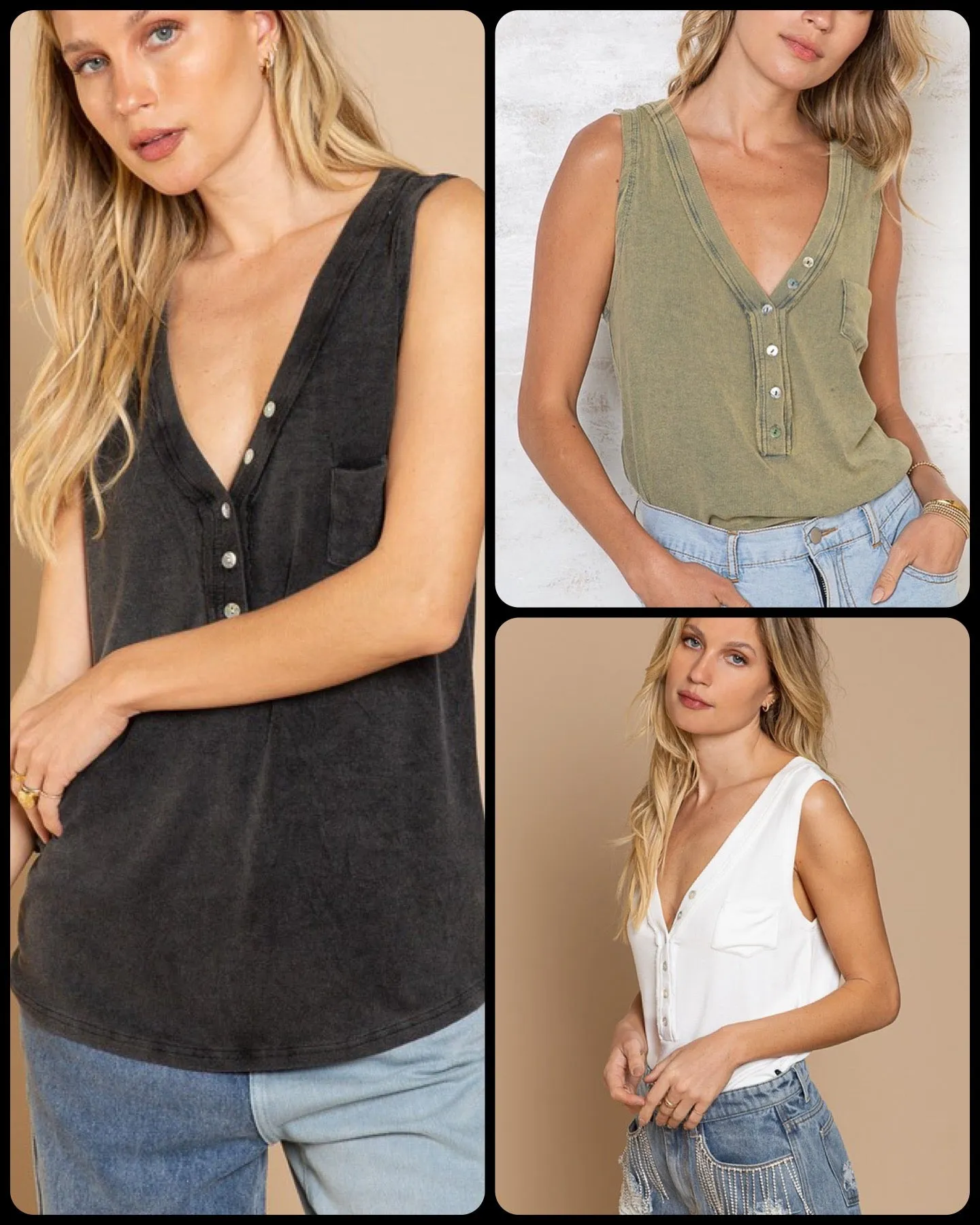 POL Button detailed V-neck Sleeveless Basic Knit Top - Assorted Colors