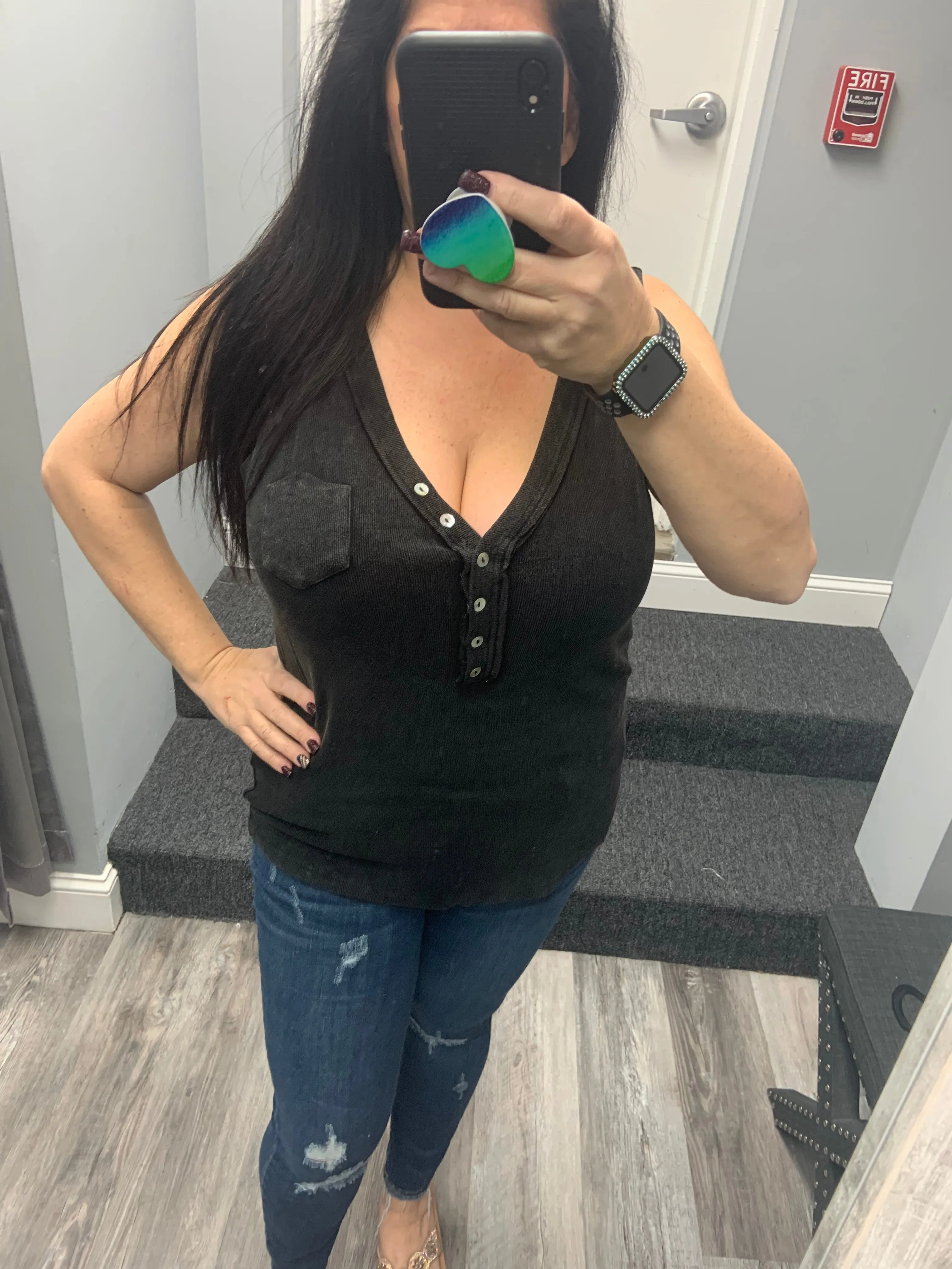 POL Button detailed V-neck Sleeveless Basic Knit Top - Assorted Colors