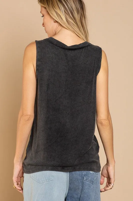 POL Button detailed V-neck Sleeveless Basic Knit Top - Assorted Colors