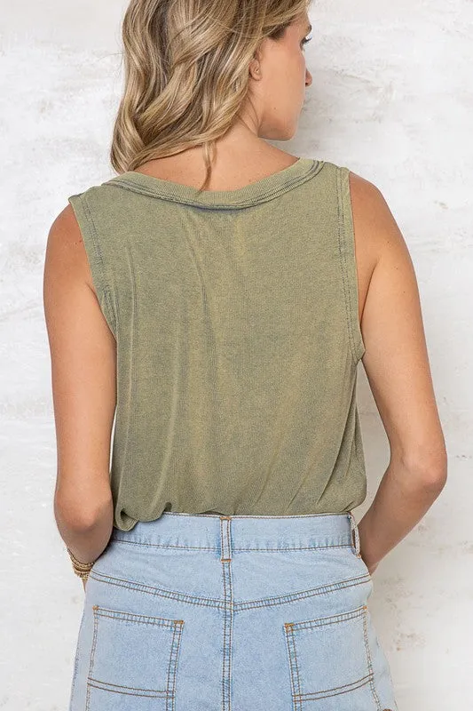 POL Button detailed V-neck Sleeveless Basic Knit Top - Assorted Colors