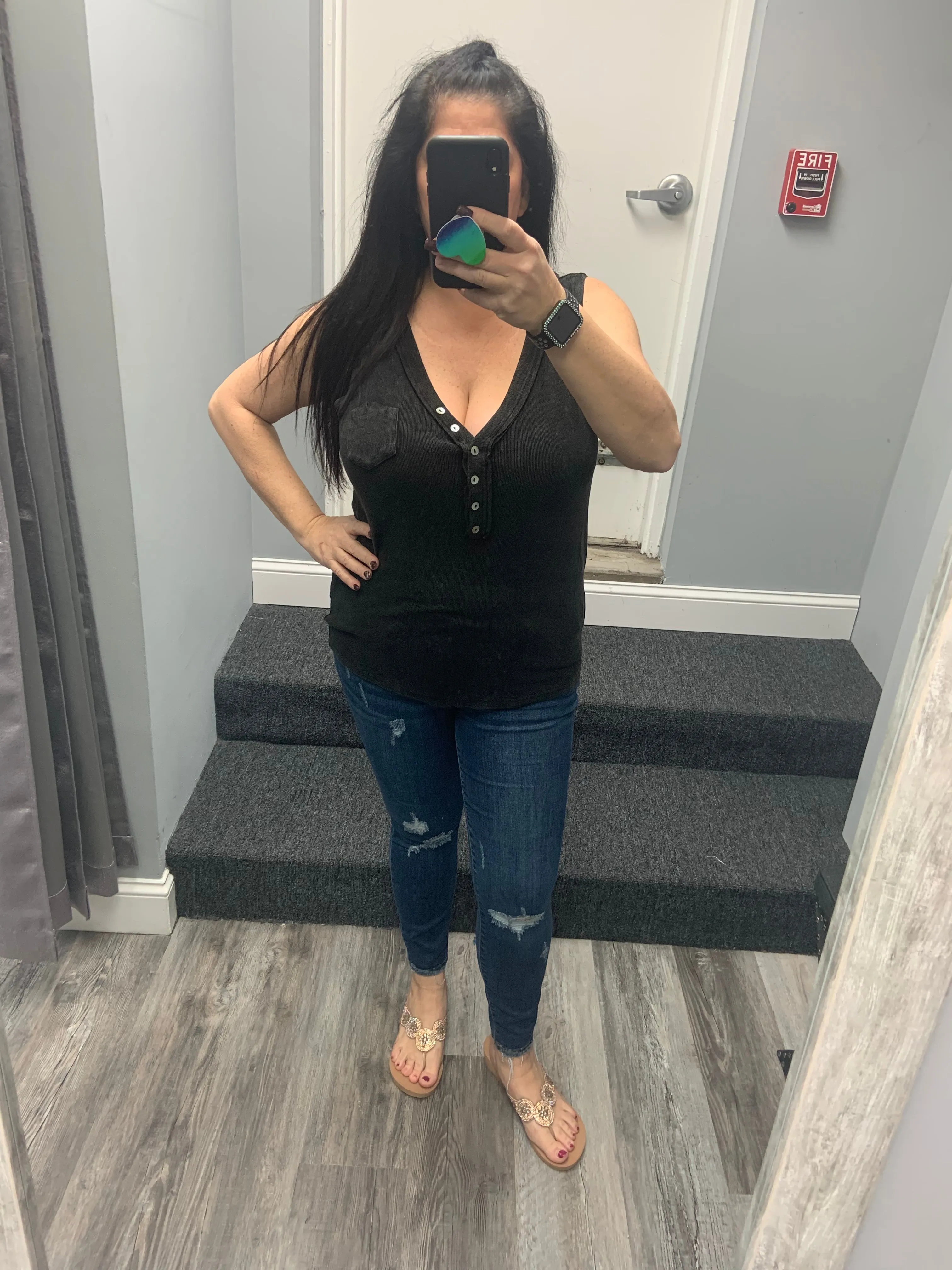 POL Button detailed V-neck Sleeveless Basic Knit Top - Assorted Colors