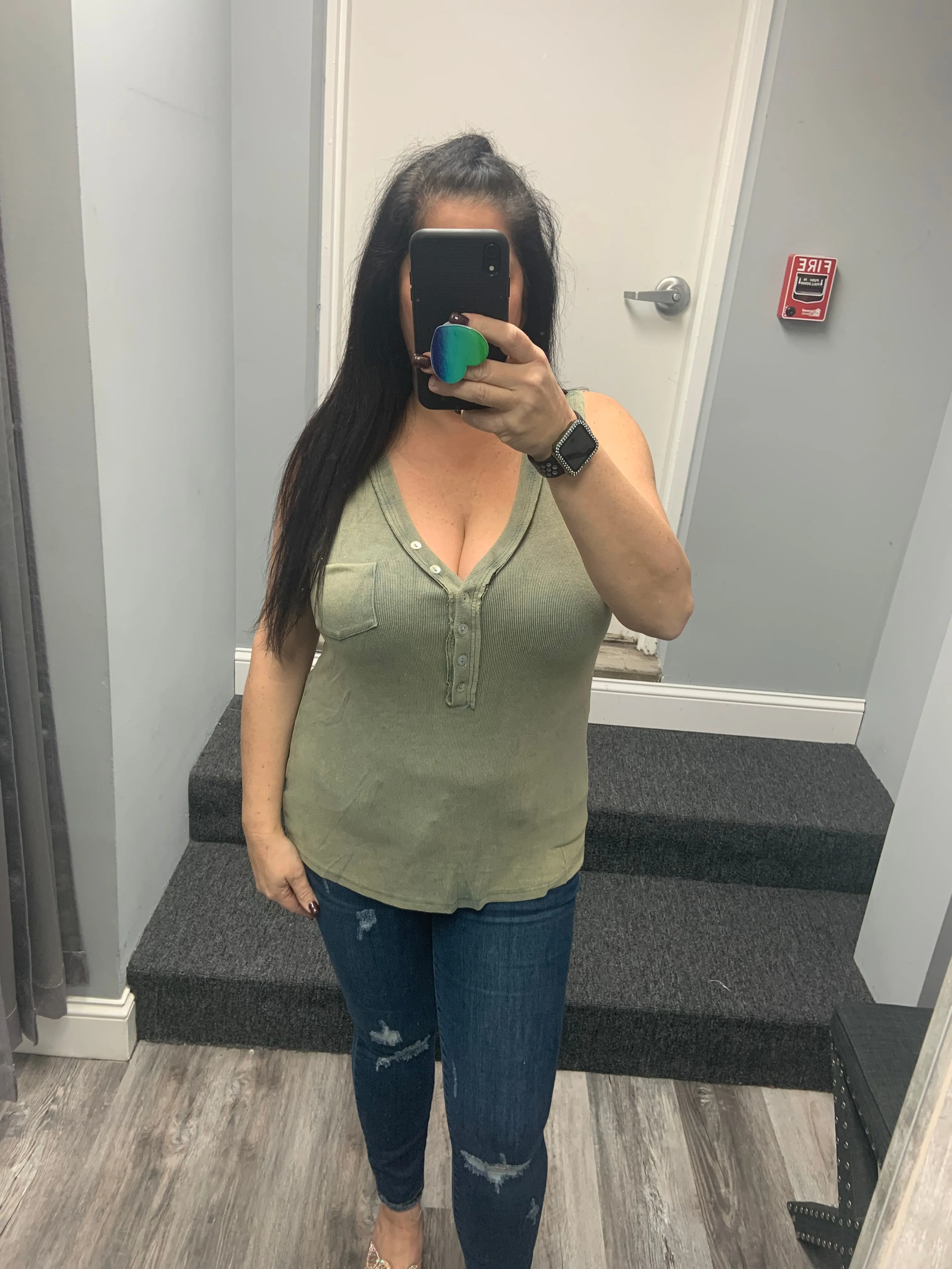 POL Button detailed V-neck Sleeveless Basic Knit Top - Assorted Colors