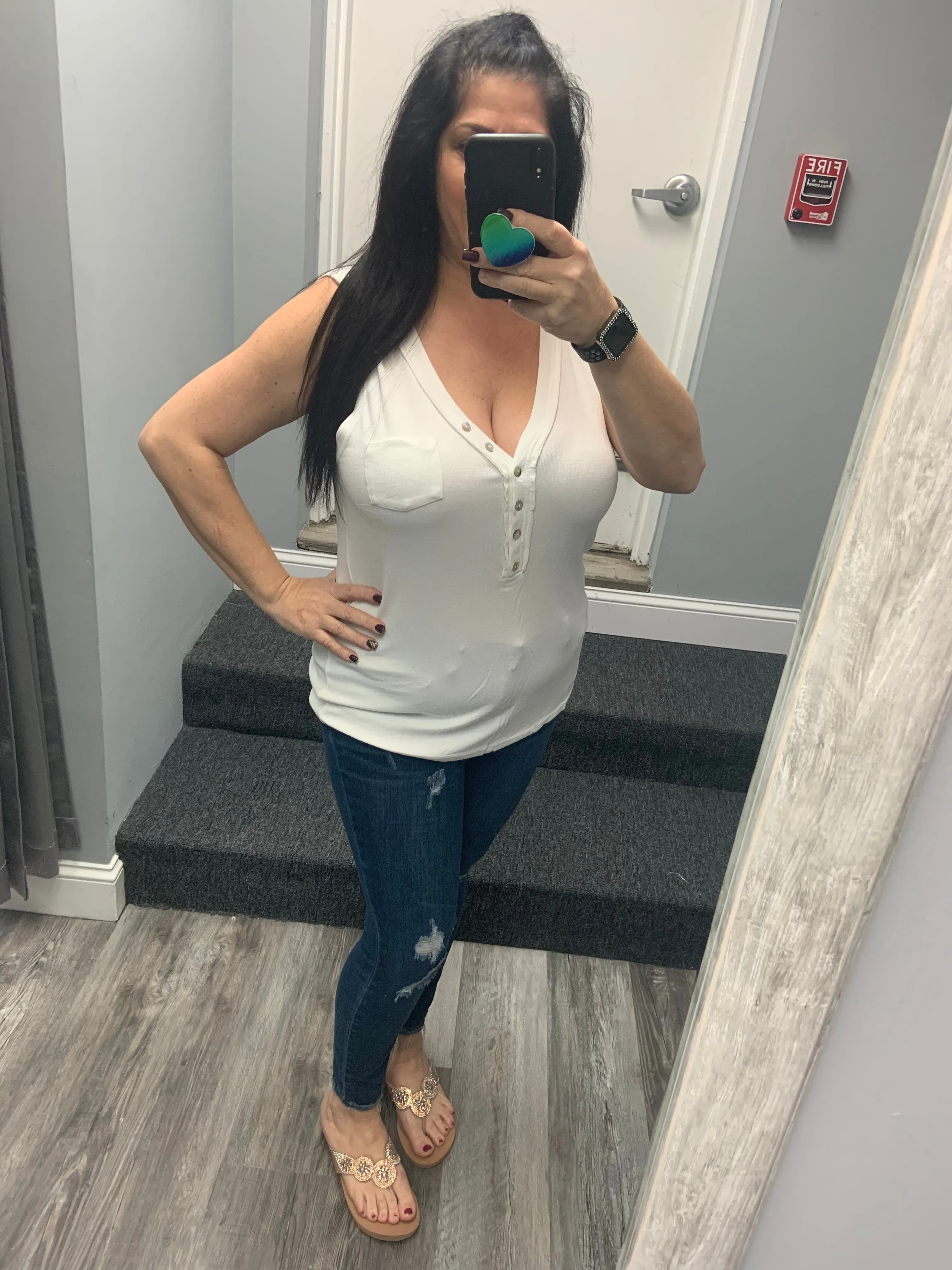 POL Button detailed V-neck Sleeveless Basic Knit Top - Assorted Colors