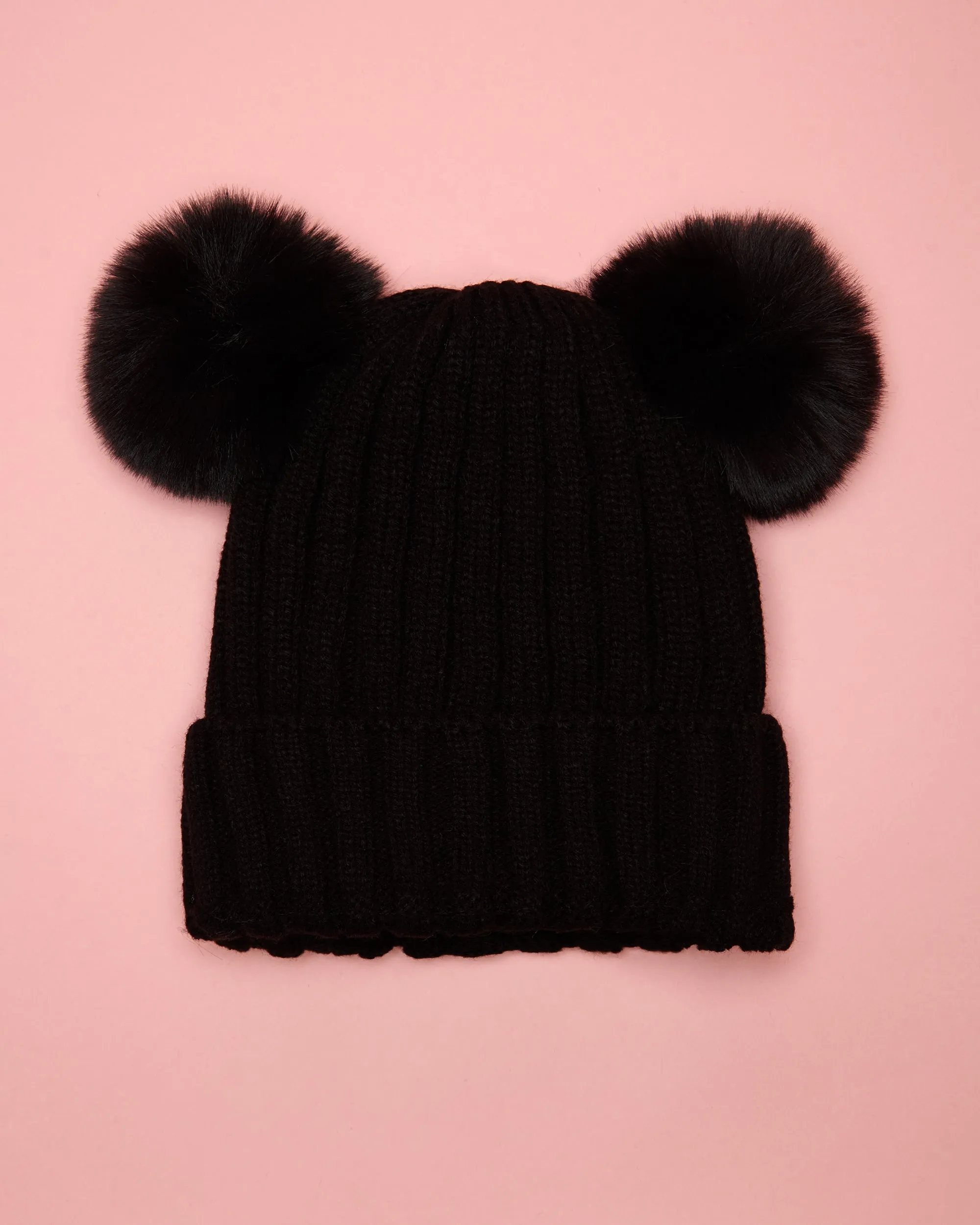 Pompom bear ears beanie - Black | One size fits all.