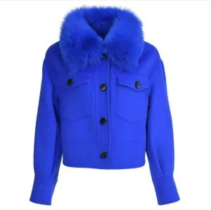 PRE ORDER (delivery in 2 weeks)MI LOVES SIGNATURE ELITE Collection Adult cashmere jacket with Fox fur trim