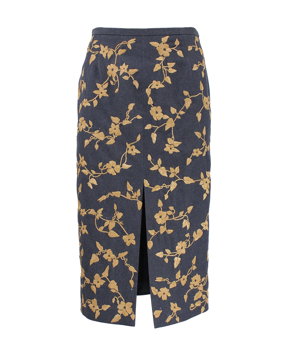 Raffia Embroidered Pencil Skirt