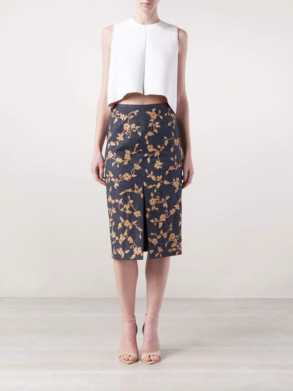 Raffia Embroidered Pencil Skirt