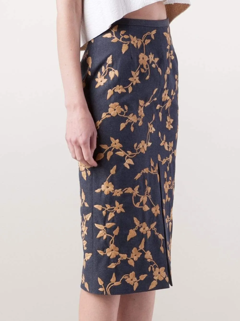 Raffia Embroidered Pencil Skirt