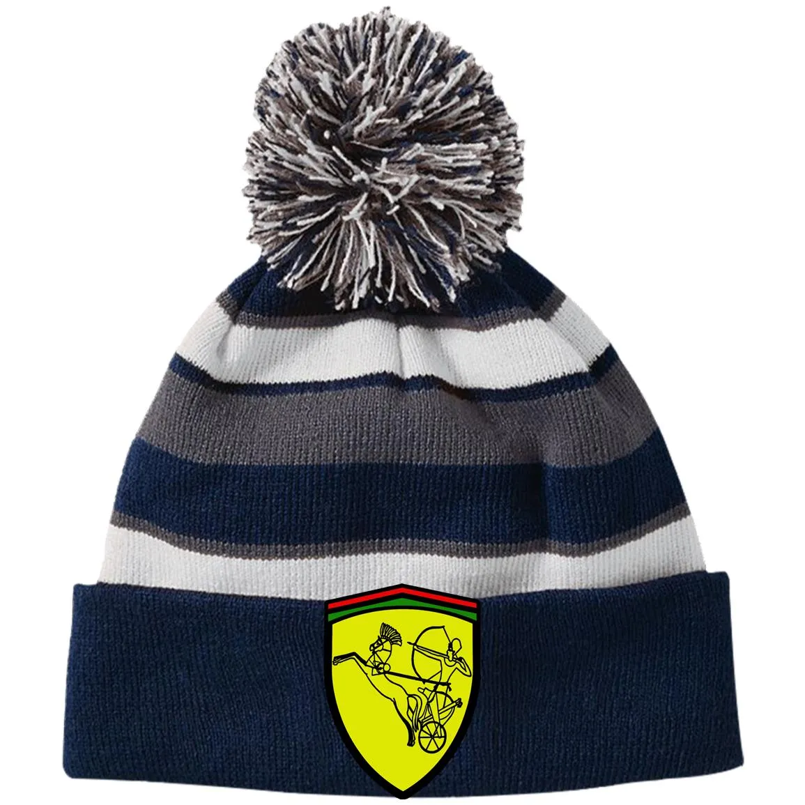 Ramses II Victory EMB Striped Beanie with Pom